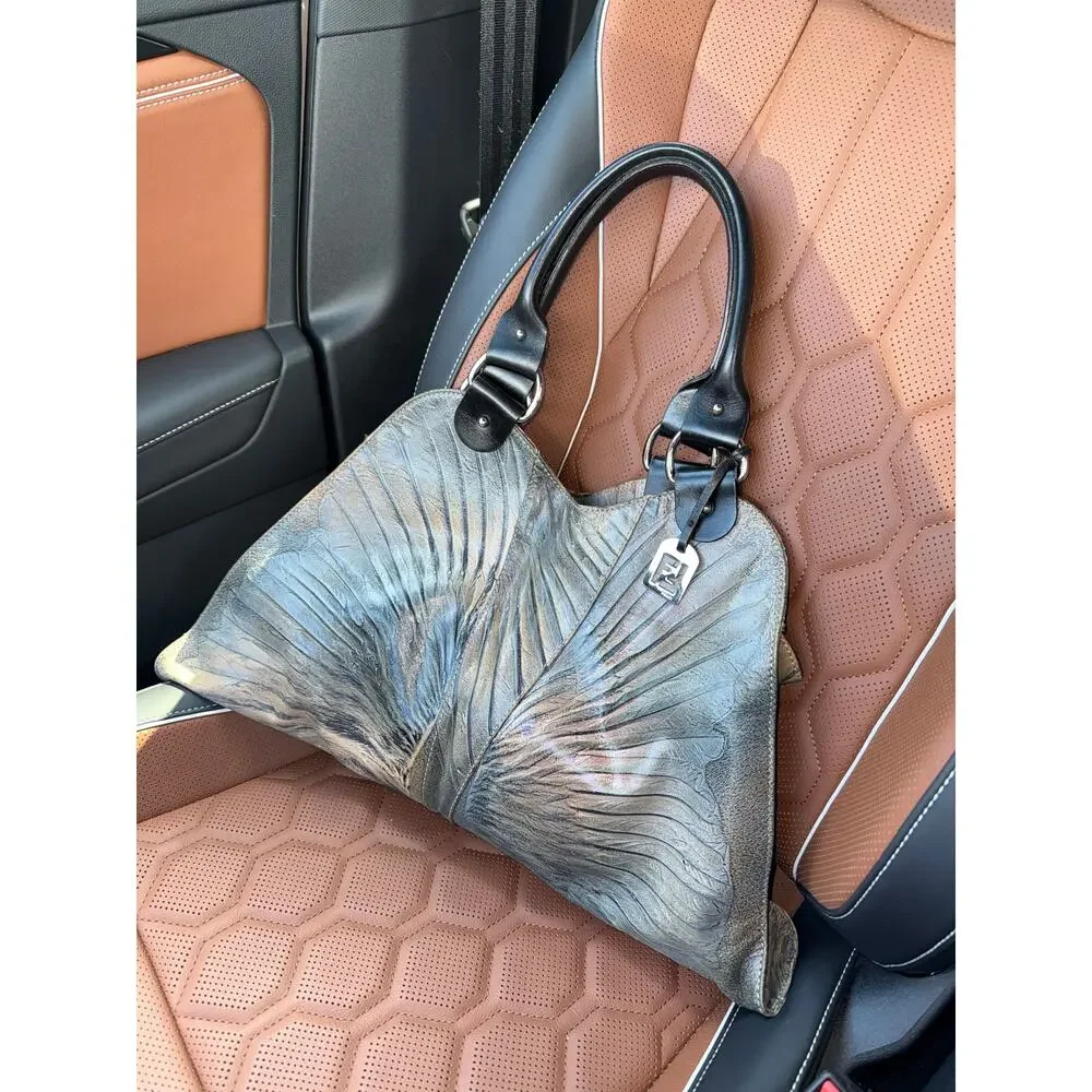 FENDI Karl Lagerfeld 2003 Vintage Devil Trapezio Leather Bag Neutrals Large